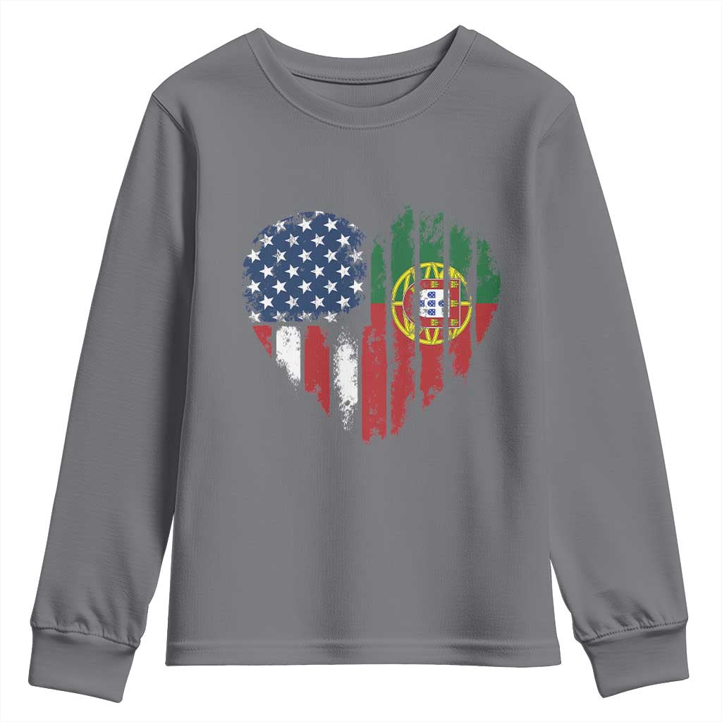 Half Portuguese American Flag Youth Sweatshirt Portugal Roots USA Flag Immigrant Gifts - Wonder Print Shop