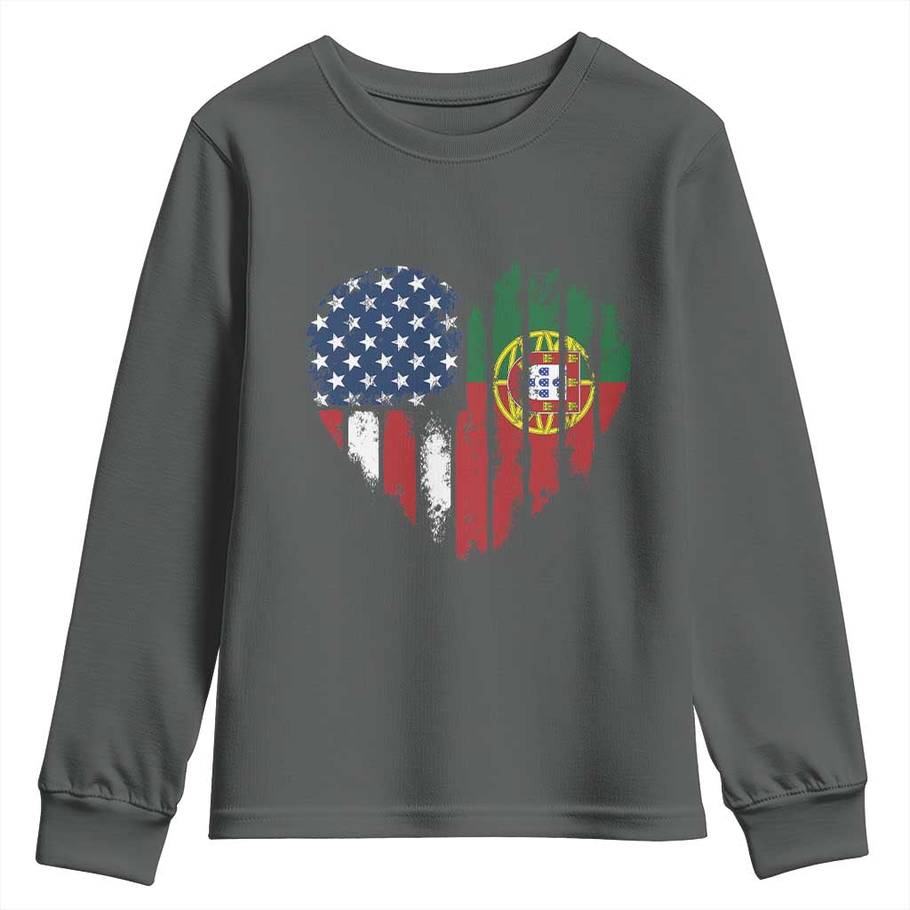 Half Portuguese American Flag Youth Sweatshirt Portugal Roots USA Flag Immigrant Gifts - Wonder Print Shop