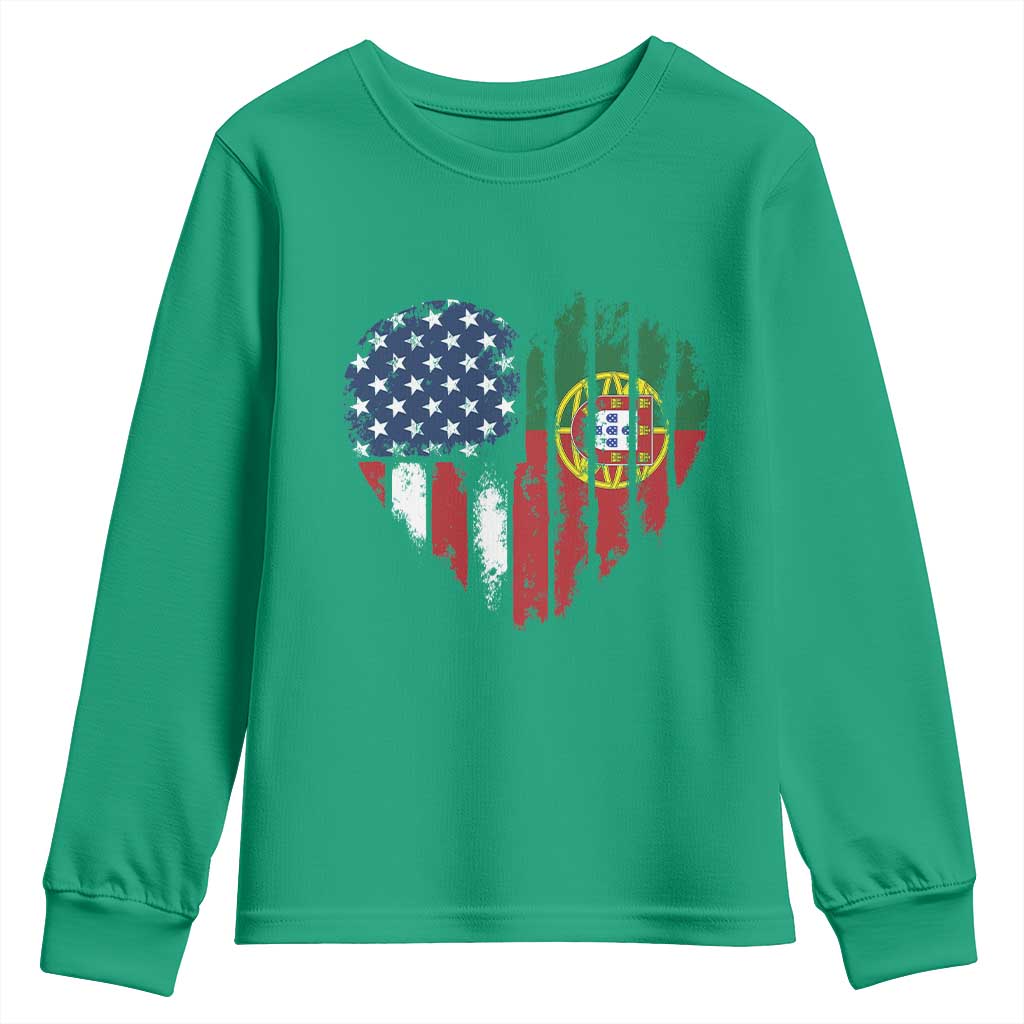 Half Portuguese American Flag Youth Sweatshirt Portugal Roots USA Flag Immigrant Gifts - Wonder Print Shop