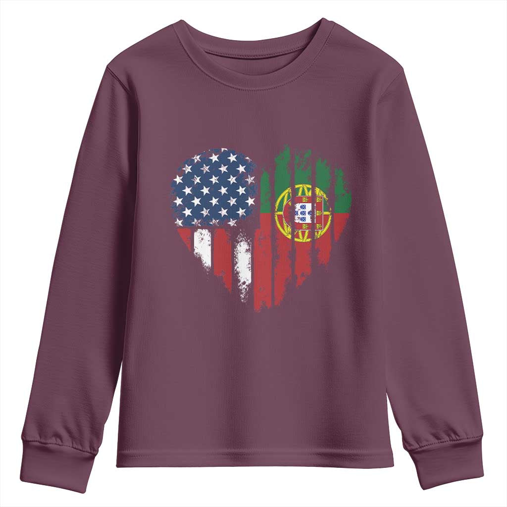 Half Portuguese American Flag Youth Sweatshirt Portugal Roots USA Flag Immigrant Gifts - Wonder Print Shop