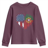 Half Portuguese American Flag Youth Sweatshirt Portugal Roots USA Flag Immigrant Gifts - Wonder Print Shop