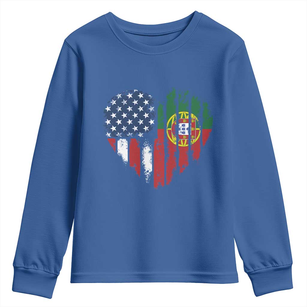 Half Portuguese American Flag Youth Sweatshirt Portugal Roots USA Flag Immigrant Gifts - Wonder Print Shop