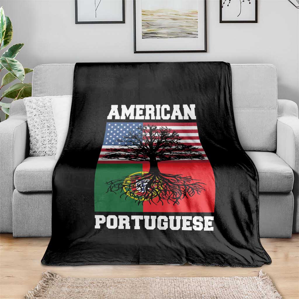 American Grown Portuguese Roots Throw Blanket Distressed Tree Portugal USA Flag - Wonder Print Shop