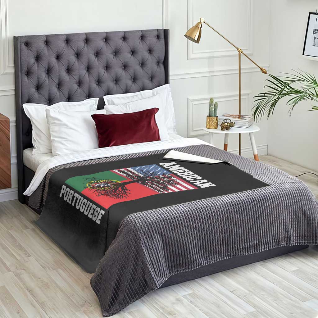 American Grown Portuguese Roots Throw Blanket Distressed Tree Portugal USA Flag - Wonder Print Shop