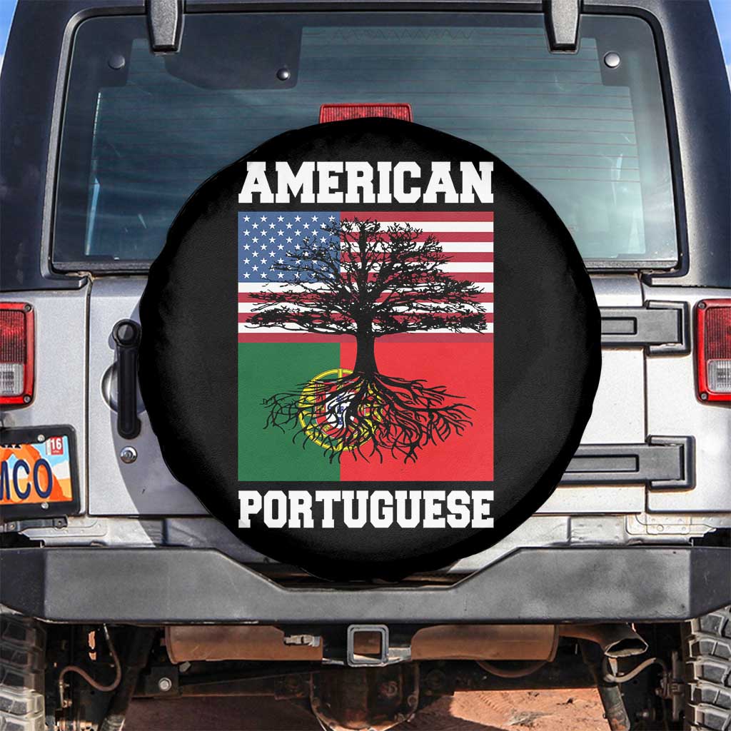 American Grown Portuguese Roots Spare Tire Cover Distressed Tree Portugal USA Flag - Wonder Print Shop