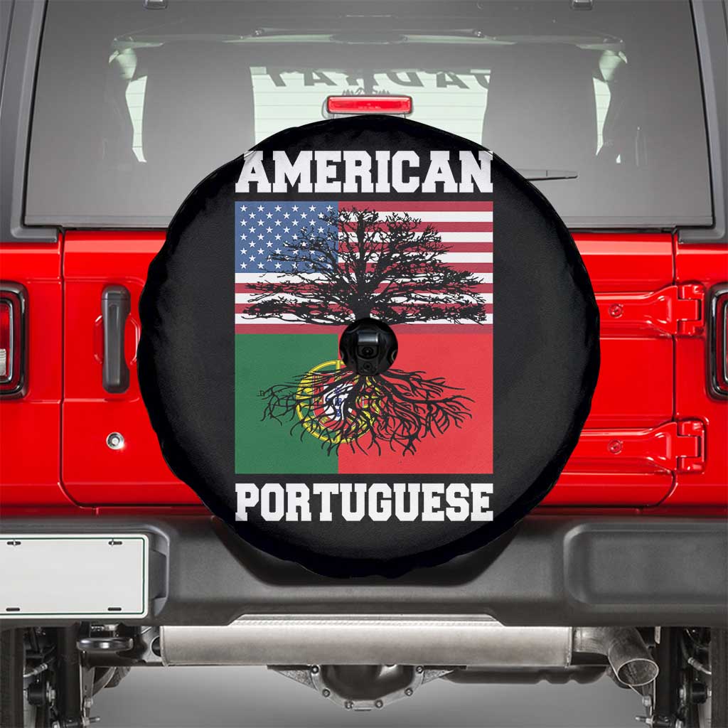 American Grown Portuguese Roots Spare Tire Cover Distressed Tree Portugal USA Flag - Wonder Print Shop