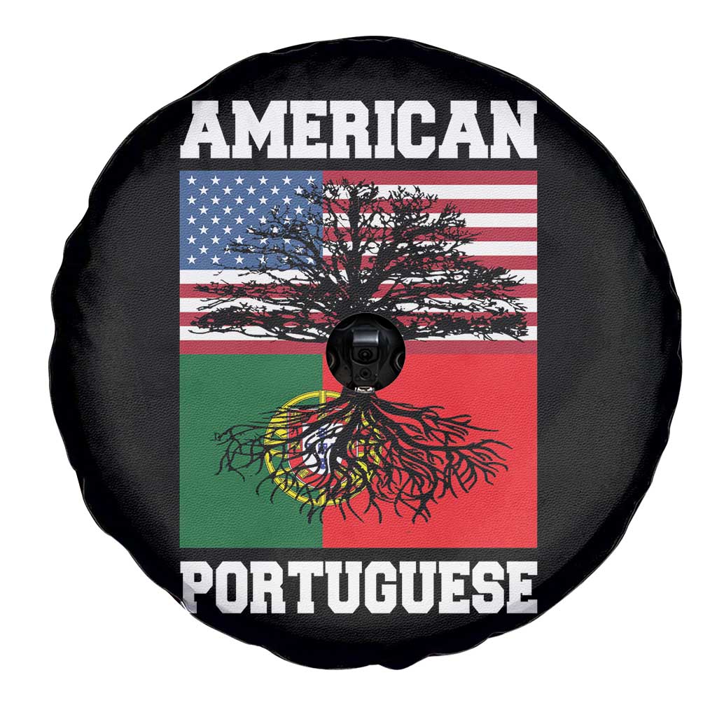 American Grown Portuguese Roots Spare Tire Cover Distressed Tree Portugal USA Flag - Wonder Print Shop