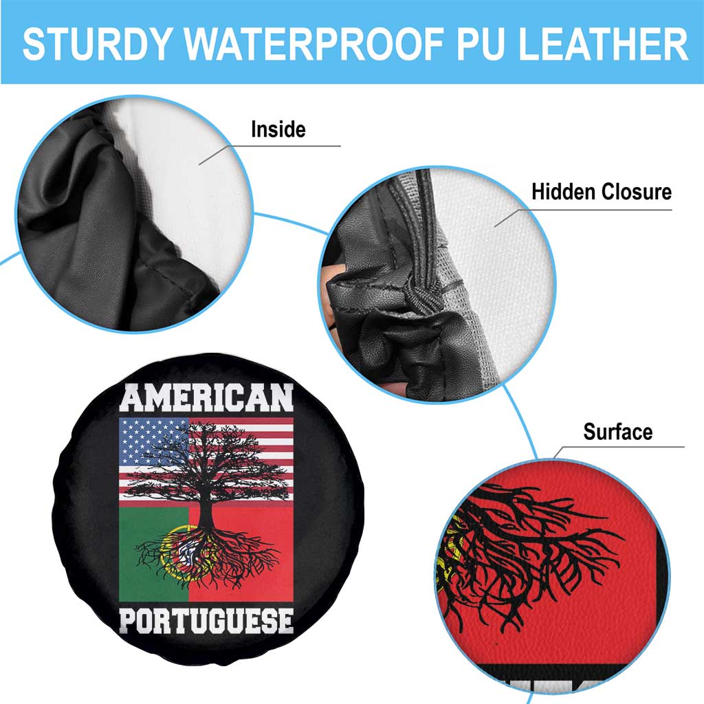 American Grown Portuguese Roots Spare Tire Cover Distressed Tree Portugal USA Flag - Wonder Print Shop