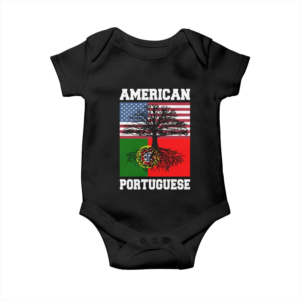 American Grown Portuguese Roots Baby Onesie Distressed Tree Portugal USA Flag - Wonder Print Shop