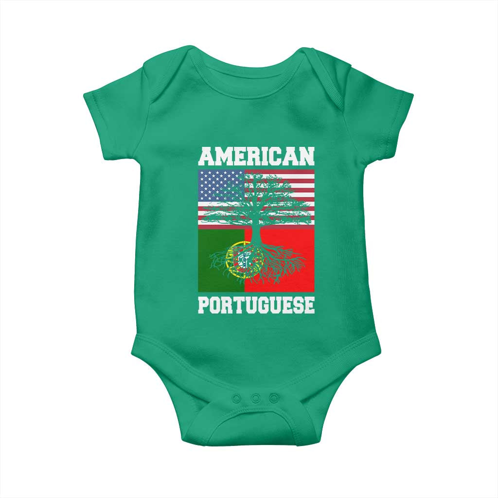 American Grown Portuguese Roots Baby Onesie Distressed Tree Portugal USA Flag - Wonder Print Shop