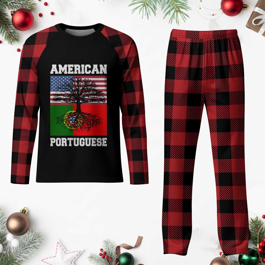 American Grown Portuguese Roots Plaid Pajama Set Distressed Tree Portugal USA Flag - Wonder Print Shop