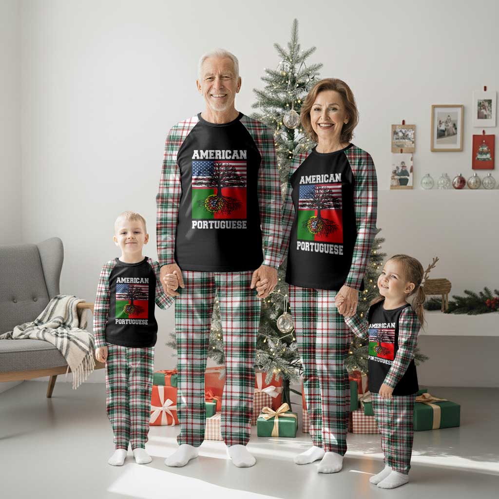American Grown Portuguese Roots Plaid Pajama Set Distressed Tree Portugal USA Flag - Wonder Print Shop