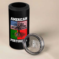 American Grown Portuguese Roots 4 in 1 Can Cooler Tumbler Distressed Tree Portugal USA Flag - Wonder Print Shop