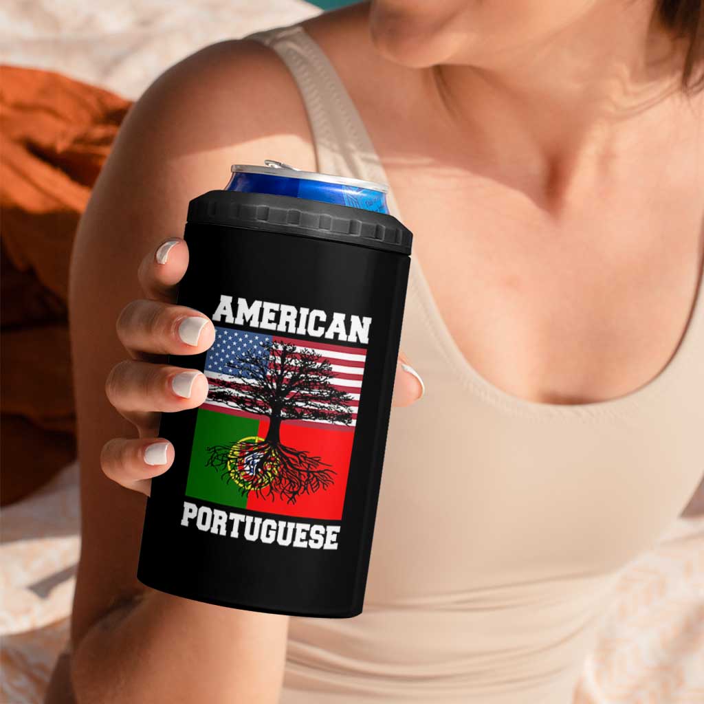 American Grown Portuguese Roots 4 in 1 Can Cooler Tumbler Distressed Tree Portugal USA Flag - Wonder Print Shop