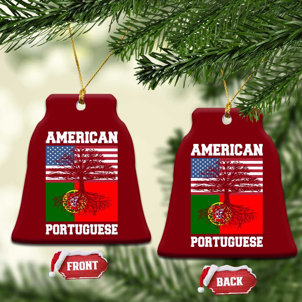 American Grown Portuguese Roots Ceramic Ornament Distressed Tree Portugal USA Flag - Wonder Print Shop