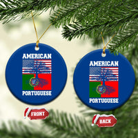 American Grown Portuguese Roots Ceramic Ornament Distressed Tree Portugal USA Flag - Wonder Print Shop