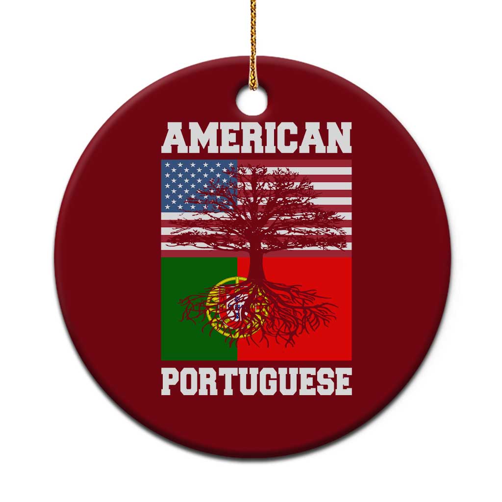 American Grown Portuguese Roots Ceramic Ornament Distressed Tree Portugal USA Flag - Wonder Print Shop