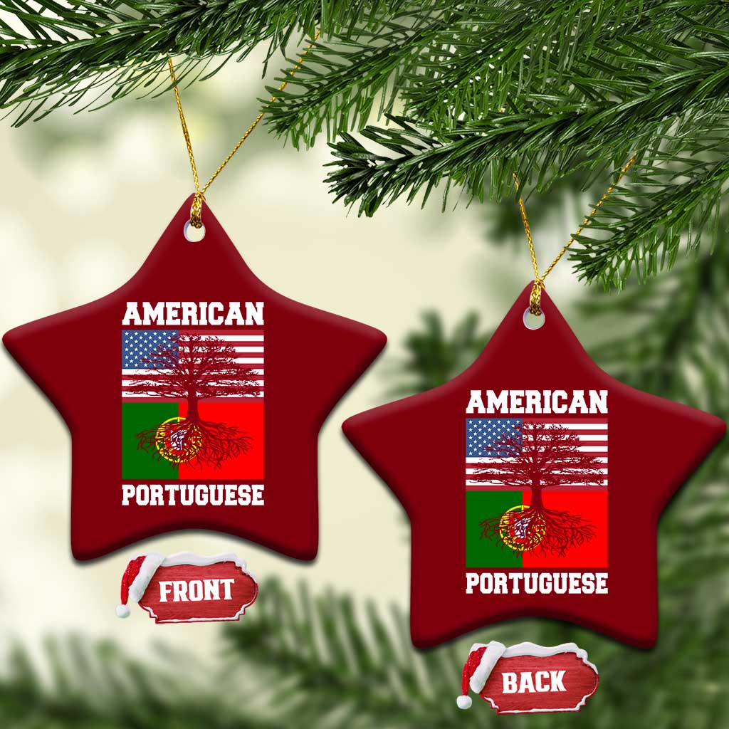 American Grown Portuguese Roots Ceramic Ornament Distressed Tree Portugal USA Flag - Wonder Print Shop