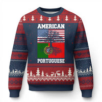American Grown Portuguese Roots Ugly Christmas Sweater Distressed Tree Portugal USA Flag - Wonder Print Shop