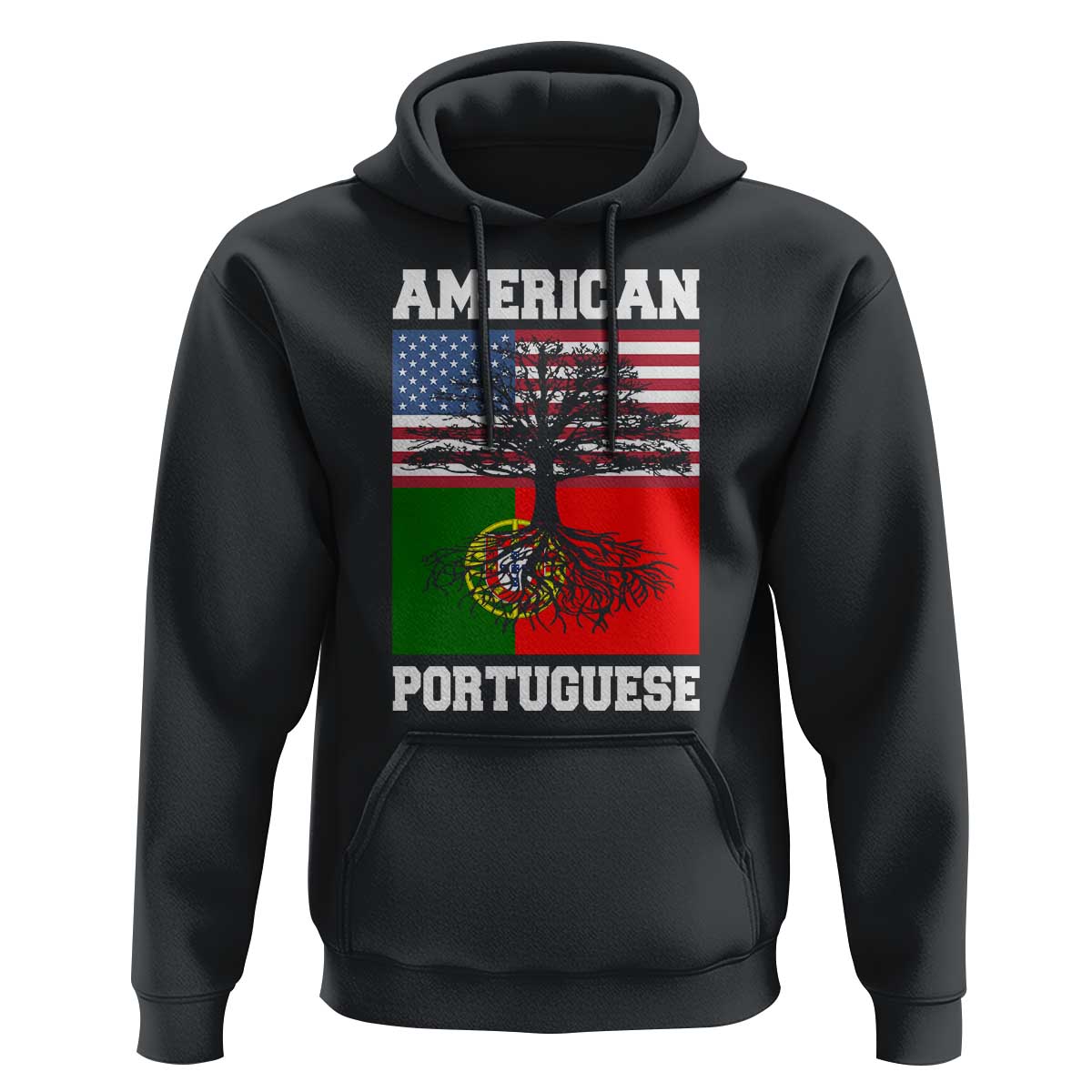 American Grown Portuguese Roots Hoodie Distressed Tree Portugal USA Flag - Wonder Print Shop