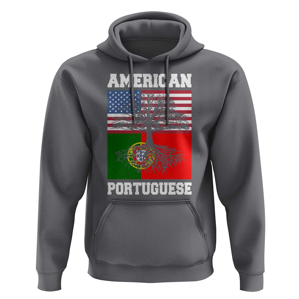 American Grown Portuguese Roots Hoodie Distressed Tree Portugal USA Flag - Wonder Print Shop