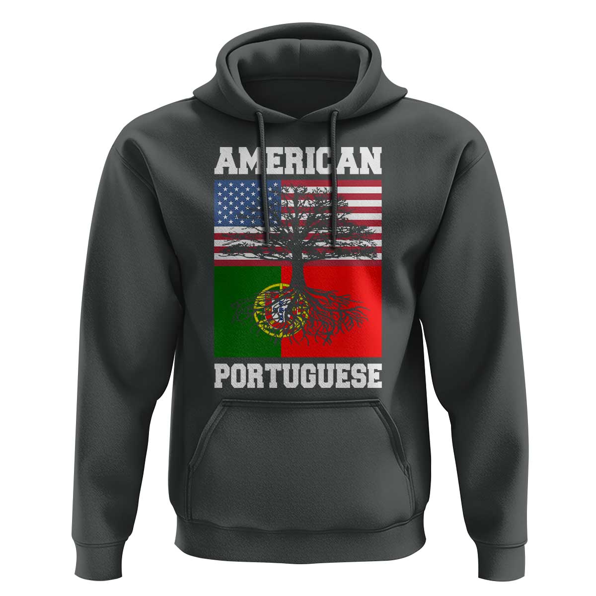 American Grown Portuguese Roots Hoodie Distressed Tree Portugal USA Flag - Wonder Print Shop
