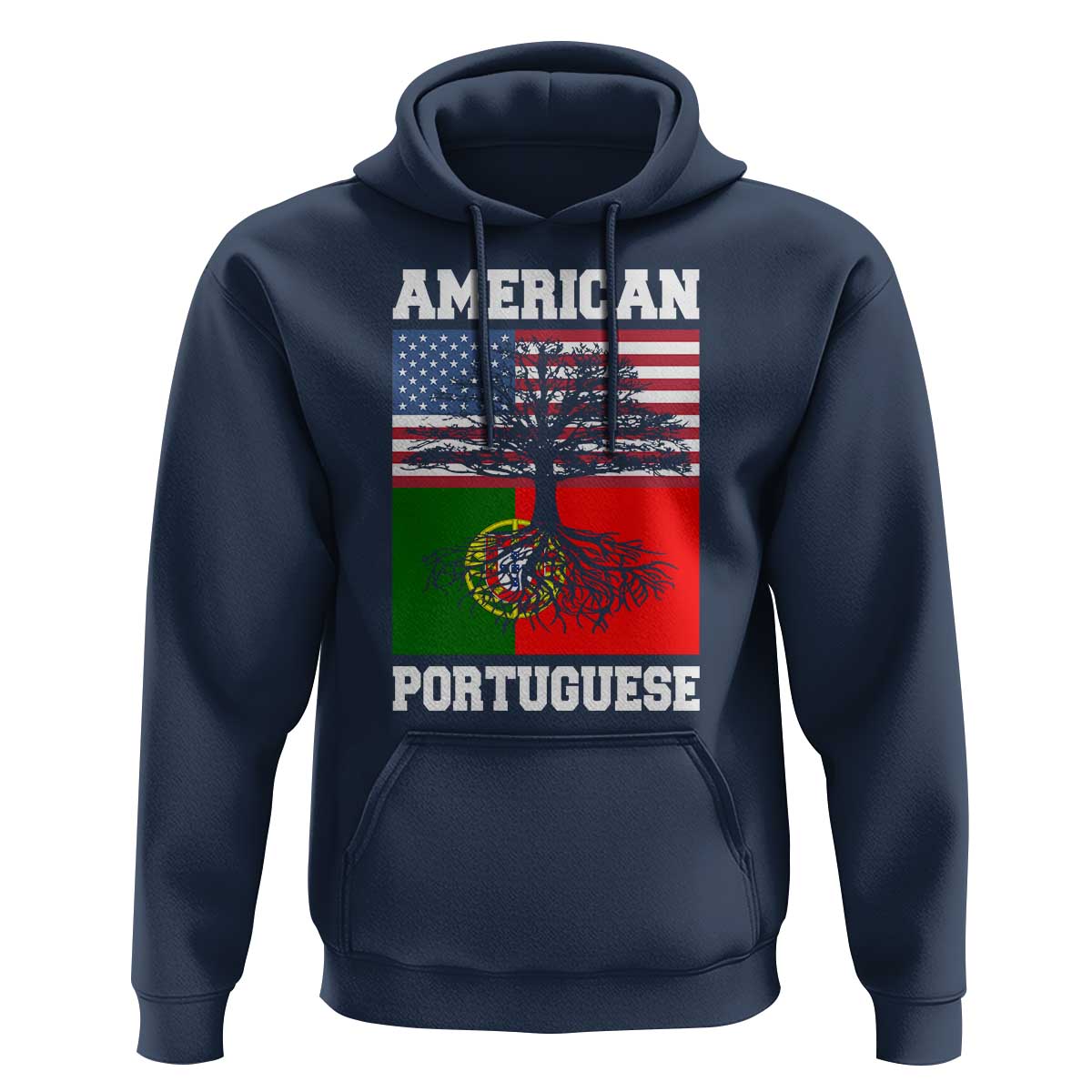 American Grown Portuguese Roots Hoodie Distressed Tree Portugal USA Flag - Wonder Print Shop
