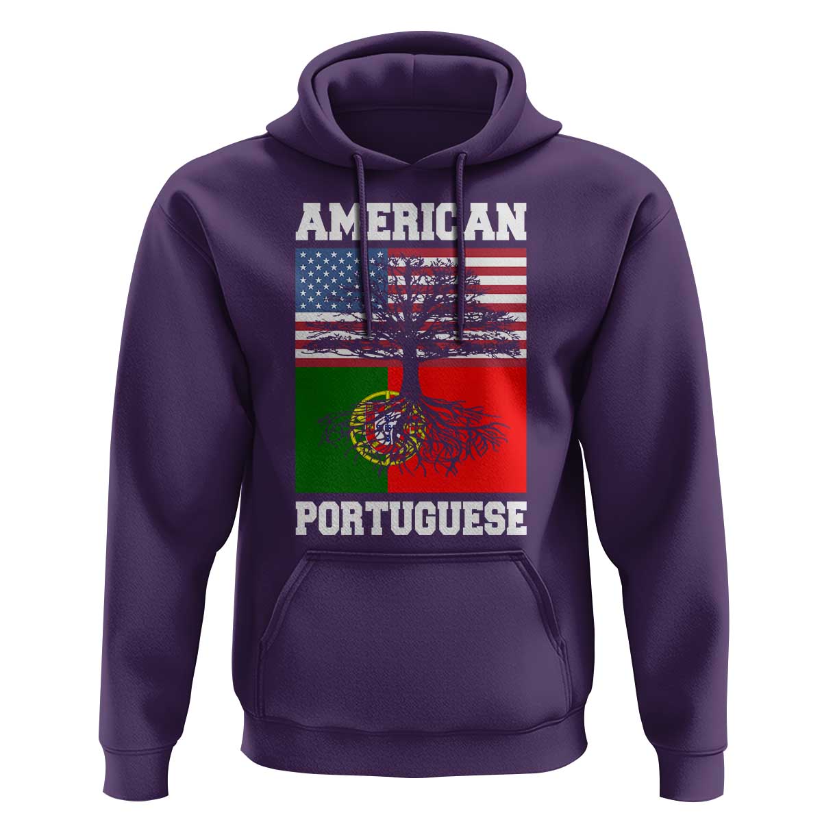 American Grown Portuguese Roots Hoodie Distressed Tree Portugal USA Flag - Wonder Print Shop