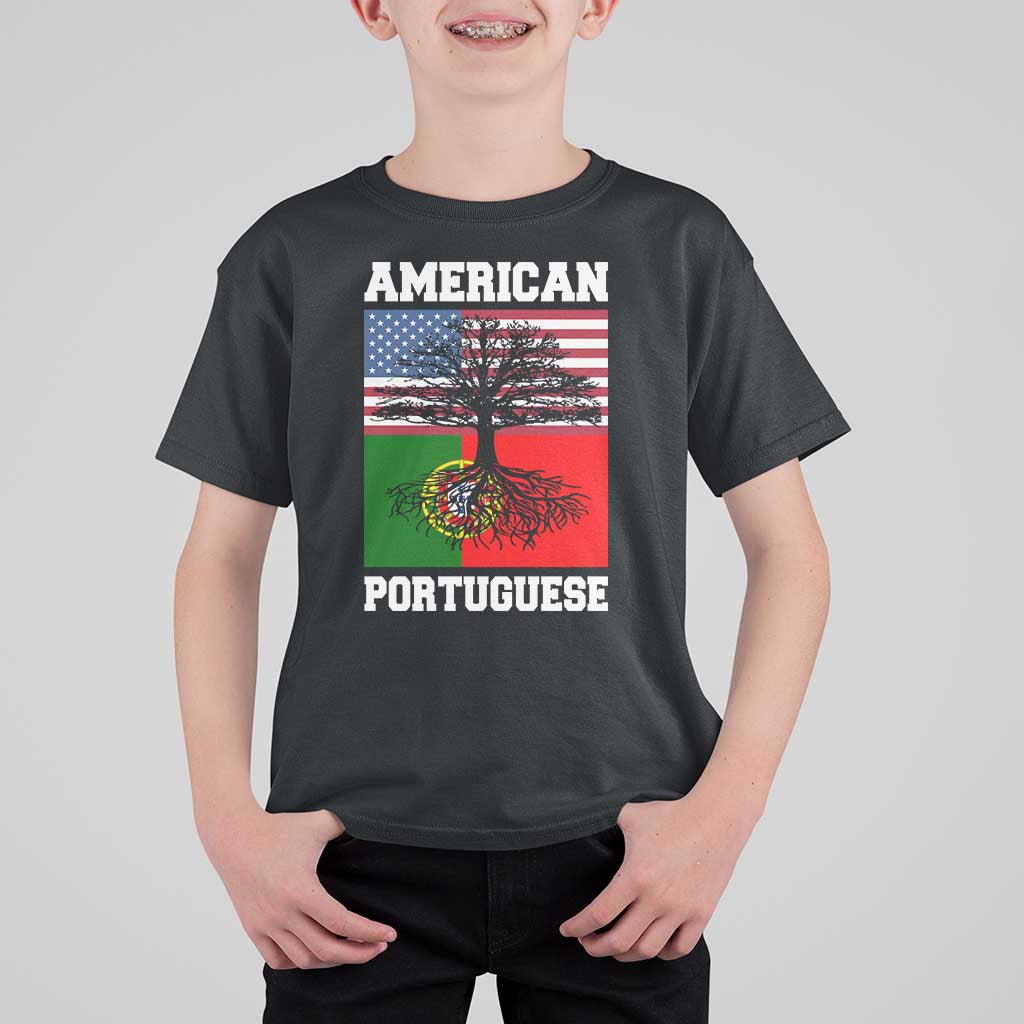 American Grown Portuguese Roots T Shirt For Kid Distressed Tree Portugal USA Flag - Wonder Print Shop