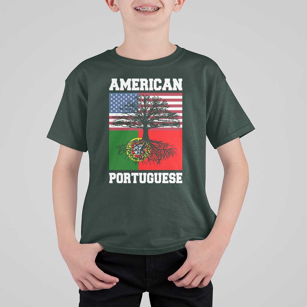 American Grown Portuguese Roots T Shirt For Kid Distressed Tree Portugal USA Flag - Wonder Print Shop