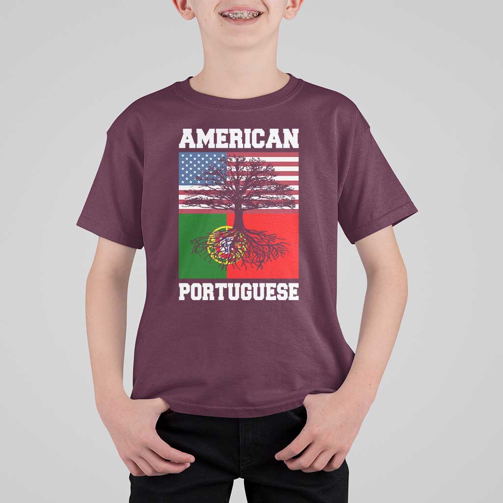 American Grown Portuguese Roots T Shirt For Kid Distressed Tree Portugal USA Flag - Wonder Print Shop