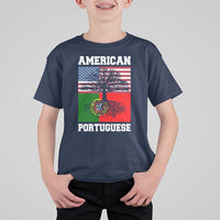 American Grown Portuguese Roots T Shirt For Kid Distressed Tree Portugal USA Flag - Wonder Print Shop