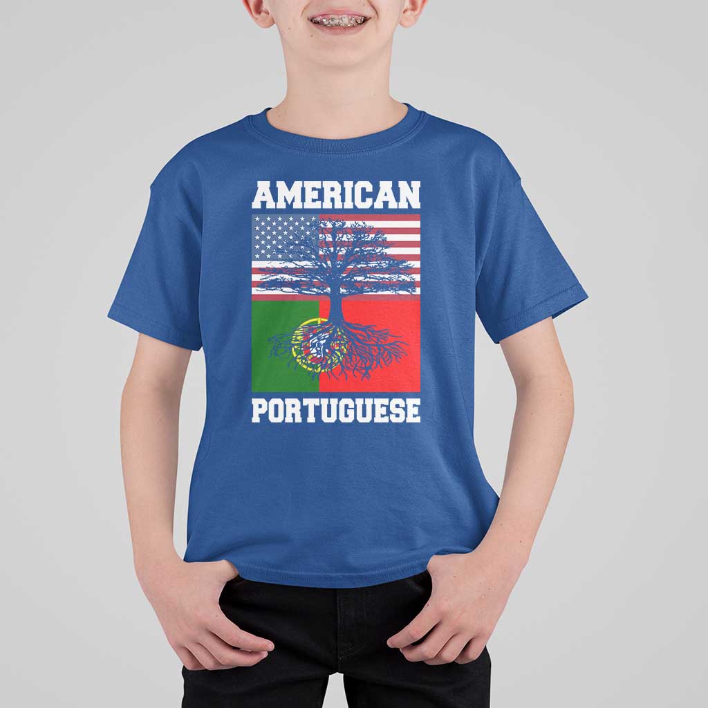 American Grown Portuguese Roots T Shirt For Kid Distressed Tree Portugal USA Flag - Wonder Print Shop