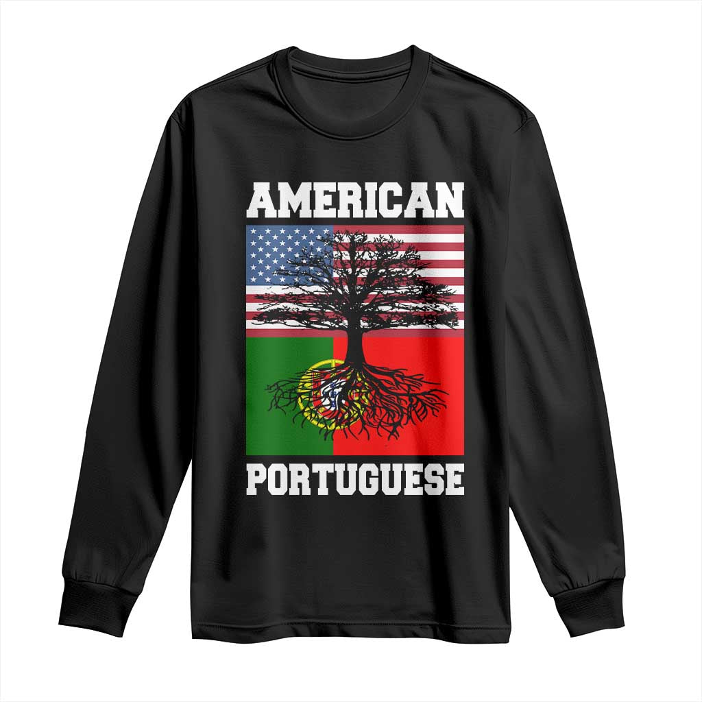 American Grown Portuguese Roots Long Sleeve Shirt Distressed Tree Portugal USA Flag - Wonder Print Shop
