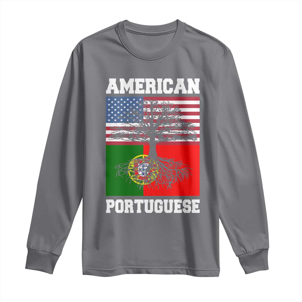 American Grown Portuguese Roots Long Sleeve Shirt Distressed Tree Portugal USA Flag - Wonder Print Shop