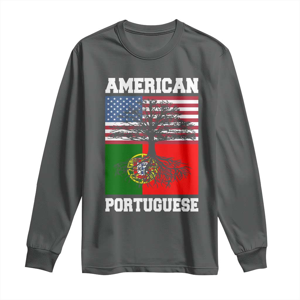 American Grown Portuguese Roots Long Sleeve Shirt Distressed Tree Portugal USA Flag - Wonder Print Shop