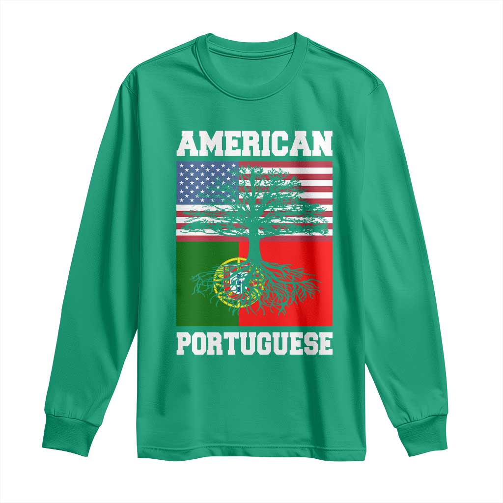 American Grown Portuguese Roots Long Sleeve Shirt Distressed Tree Portugal USA Flag - Wonder Print Shop