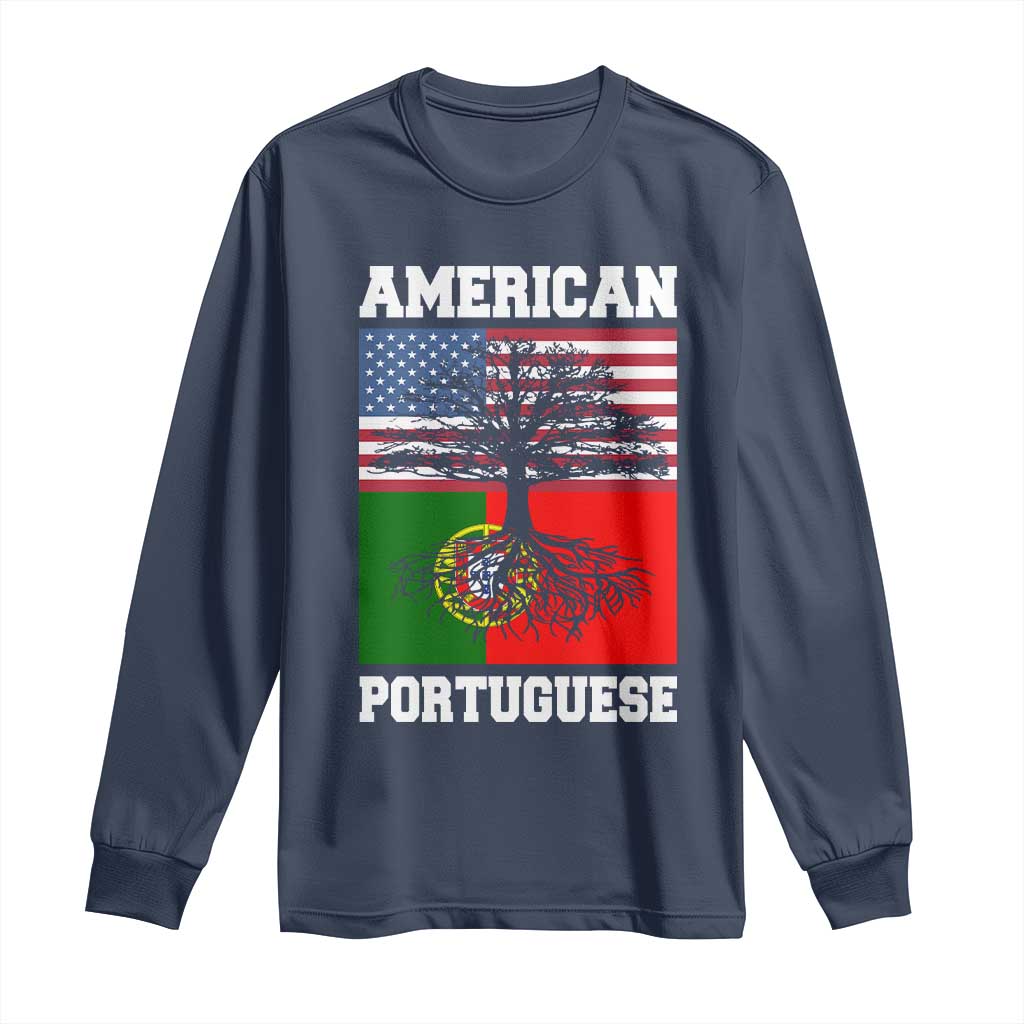 American Grown Portuguese Roots Long Sleeve Shirt Distressed Tree Portugal USA Flag - Wonder Print Shop