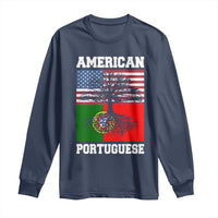 American Grown Portuguese Roots Long Sleeve Shirt Distressed Tree Portugal USA Flag - Wonder Print Shop