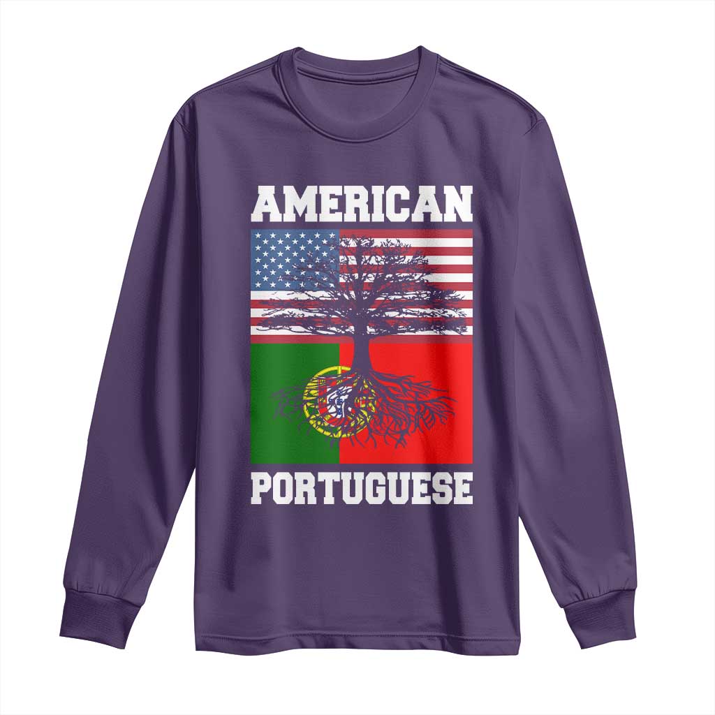 American Grown Portuguese Roots Long Sleeve Shirt Distressed Tree Portugal USA Flag - Wonder Print Shop