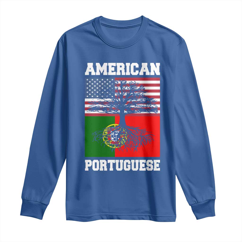 American Grown Portuguese Roots Long Sleeve Shirt Distressed Tree Portugal USA Flag - Wonder Print Shop