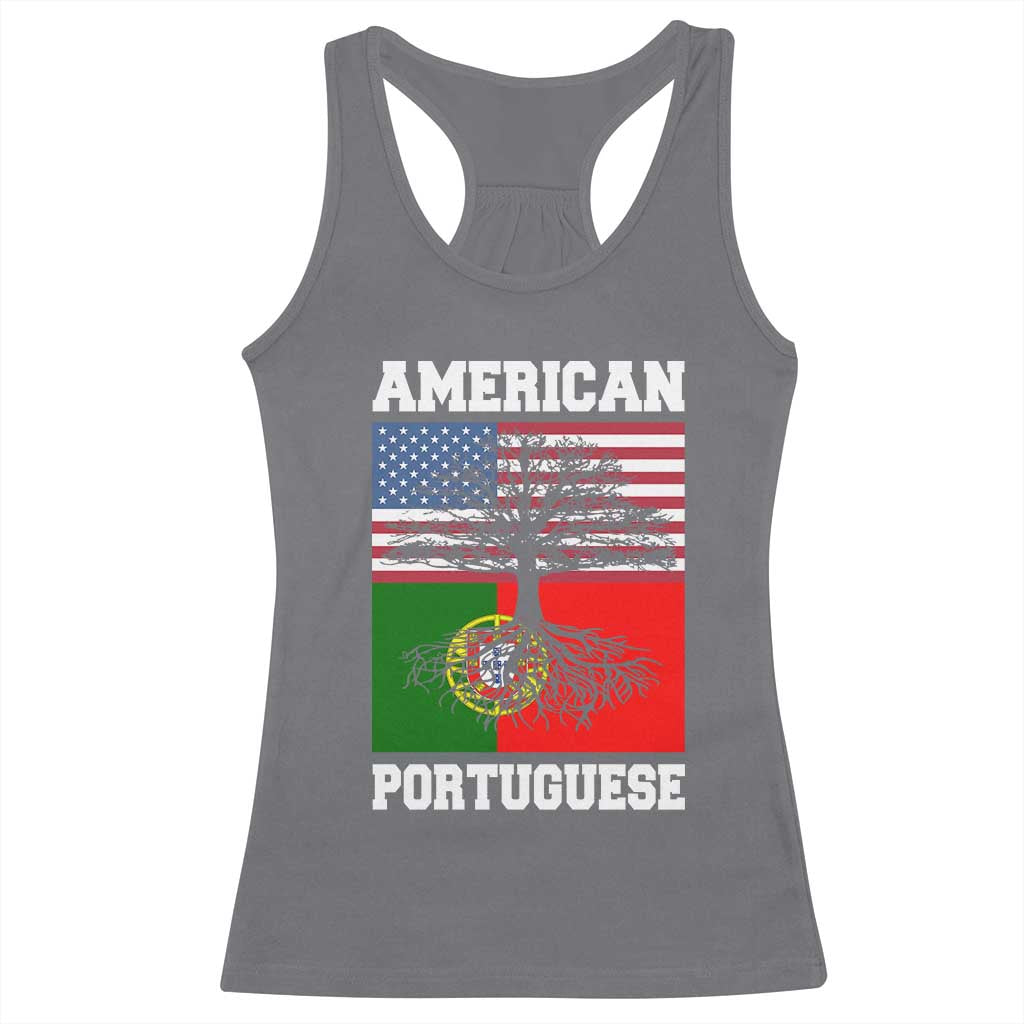 American Grown Portuguese Roots Racerback Tank Top Distressed Tree Portugal USA Flag - Wonder Print Shop
