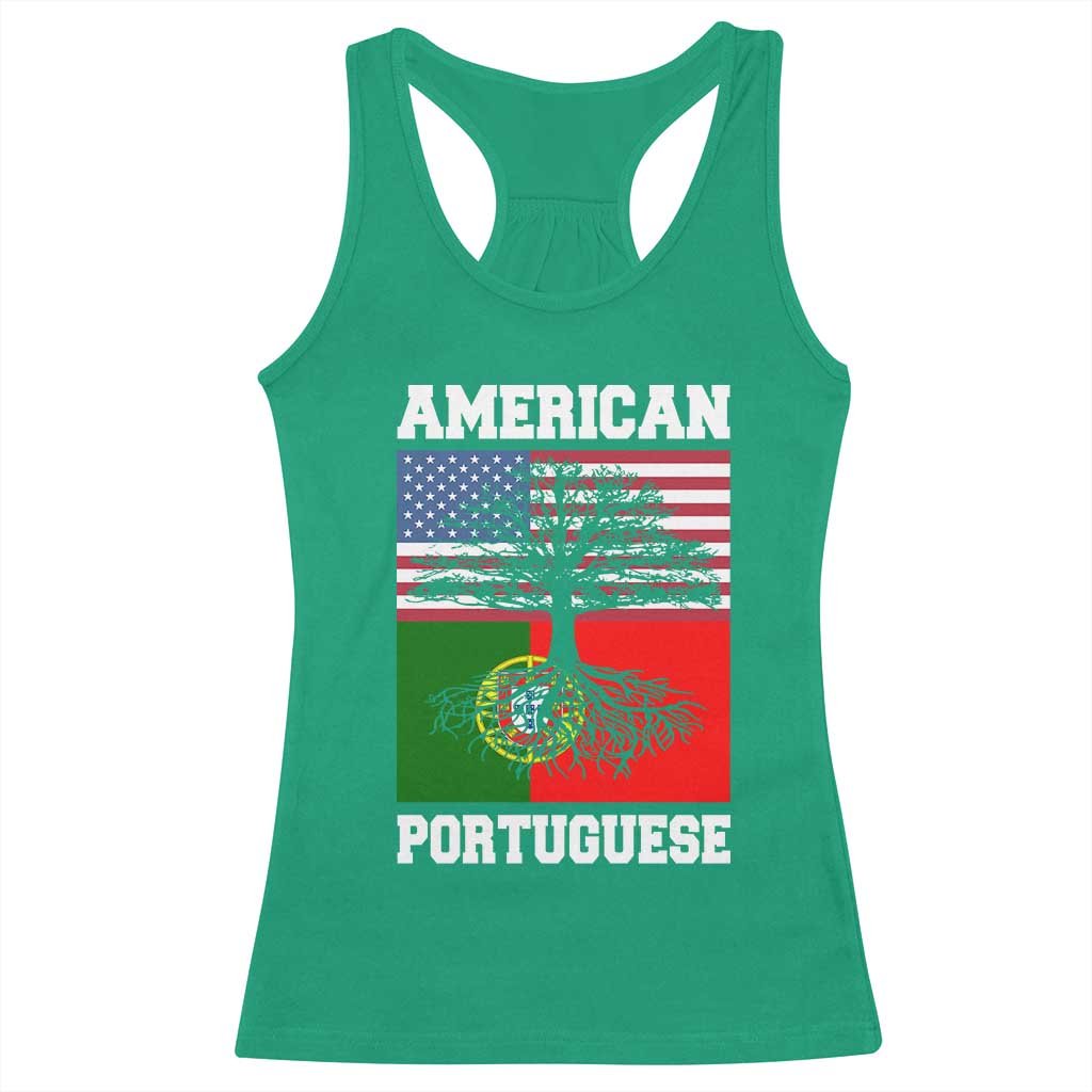 American Grown Portuguese Roots Racerback Tank Top Distressed Tree Portugal USA Flag - Wonder Print Shop