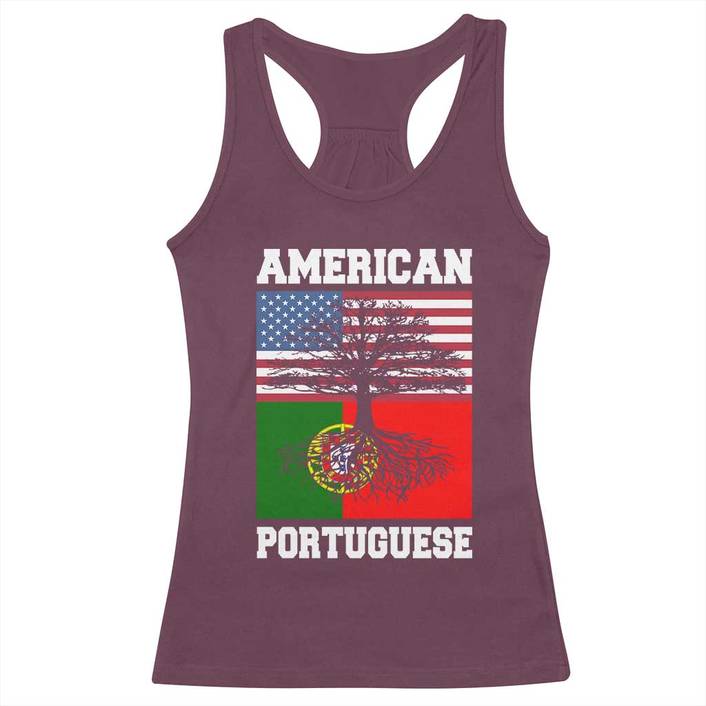 American Grown Portuguese Roots Racerback Tank Top Distressed Tree Portugal USA Flag - Wonder Print Shop