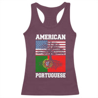 American Grown Portuguese Roots Racerback Tank Top Distressed Tree Portugal USA Flag - Wonder Print Shop