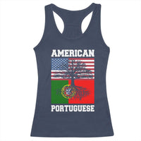 American Grown Portuguese Roots Racerback Tank Top Distressed Tree Portugal USA Flag - Wonder Print Shop