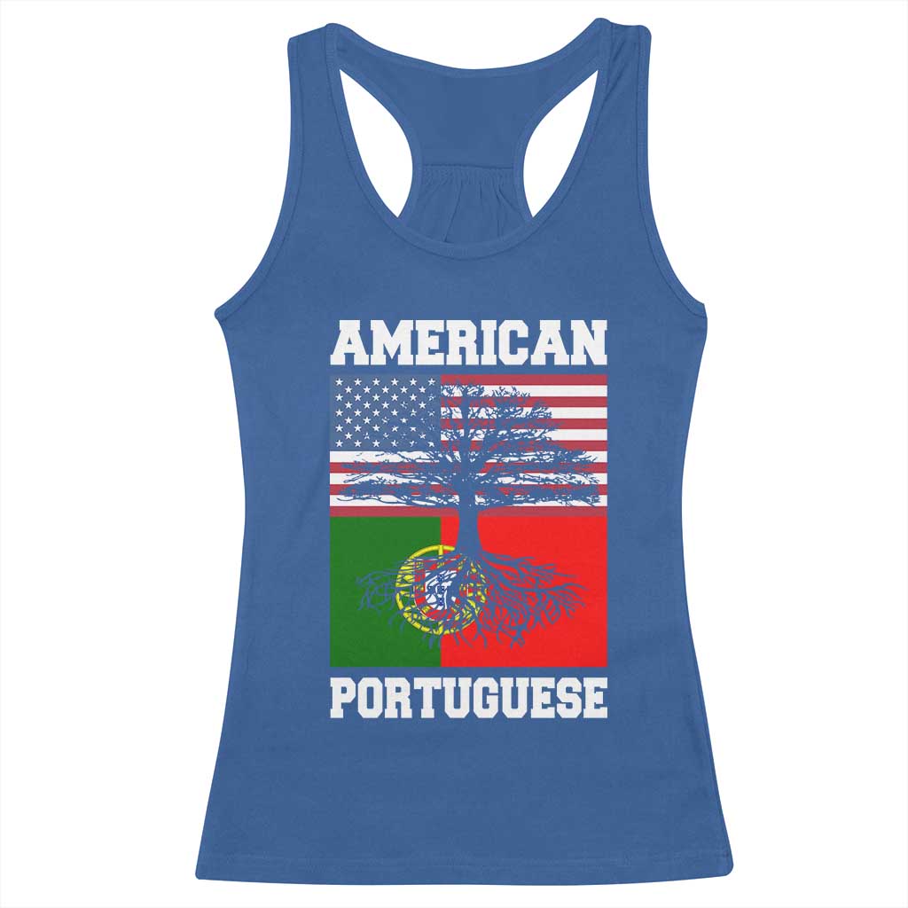American Grown Portuguese Roots Racerback Tank Top Distressed Tree Portugal USA Flag - Wonder Print Shop