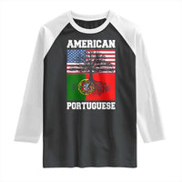 American Grown Portuguese Roots Raglan Shirt Distressed Tree Portugal USA Flag - Wonder Print Shop