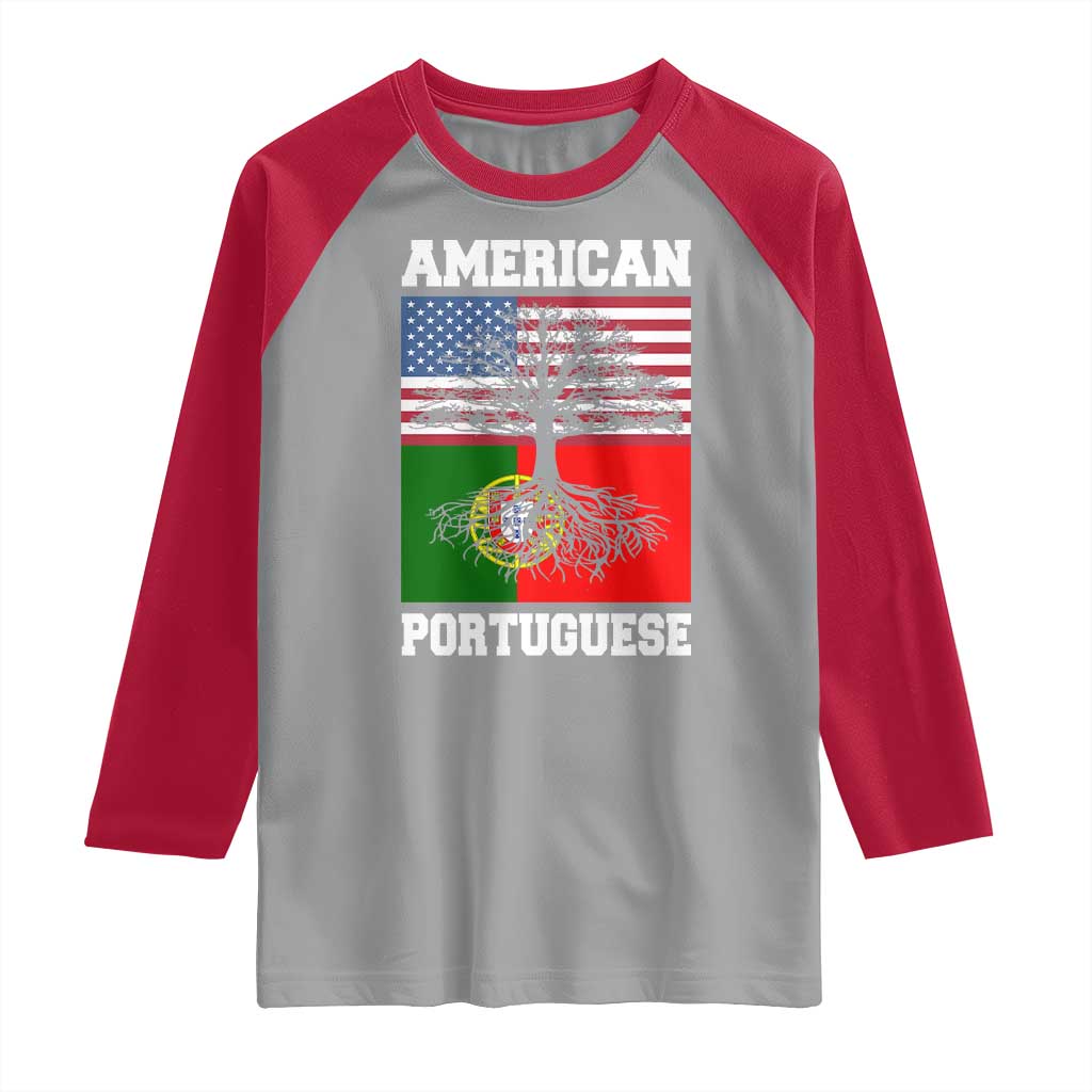 American Grown Portuguese Roots Raglan Shirt Distressed Tree Portugal USA Flag - Wonder Print Shop