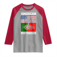 American Grown Portuguese Roots Raglan Shirt Distressed Tree Portugal USA Flag - Wonder Print Shop